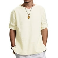 Muške široke pamučne lanene majice kratkih rukava s kapuljačom, majice s kapuljačom, bluze u bijeloj boji