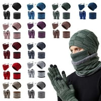 Ženski set zimskih šešira šal rukavice maska za lice topli omot s petljom slatka Plišana baršunasta kapa u crnoj boji