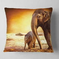 DesignArt Elephant Majka i beba na otvorenom - Afrički jastuk za bacanje - 18x18