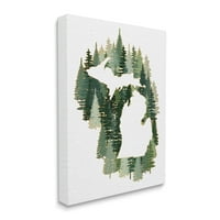 20. država Michigan, obris zelene borove šume, zidna umjetnost na platnu, Jivei Lee Design