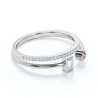Minimalistički prsten s otvorenom trakom 1. Vjenčani prsten od okruglog Morganita s dijamantnim moissanitom, Jedinstveni Prsten od