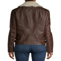 Mark Alan Women's Fau Leather Moto jakna s o ovratnikom Fau Fur