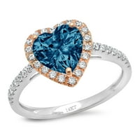 Prirodni londonski plavi topaz u obliku srca od 2,27 karata u zlatu od 14 karata, vjenčani prsten s aureolom za godišnjicu braka,