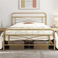 Easyfashion Avery Vintage Metal Full Bed s criss-cross dizajnom, antiknim zlatom