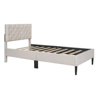Aukfa Moderni tapecirani platformski krevet s natečenim uzglavljem, laneni dvostruki okvir kreveta - bež