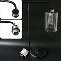 Crna stolna svjetiljka s lučnim vratom i otvorena staklena nijansa