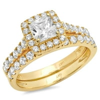 2. Dijamantni sintetički bijeli Safir izrezan princeza od žutog zlata od 14 karata s naglascima vjenčani set od 10,75 dolara