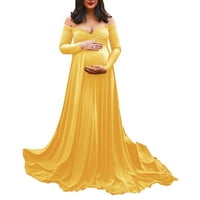 Ženska Maksi haljina za trudnice s ramena s dugim rukavima i dekolteom u obliku slova U, za Trudničke fotografije, jednobojna haljina