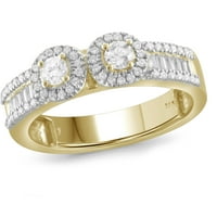 Carat T.W. Bijeli dijamantni dijamant od runde i baguette 10kT žuto zlato dvodero s dva kamena