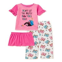 Classic pidžama Set za spavanje kratkih rukava za djevojčice Kratke hlače i hlače 3 komada veličine 4-10