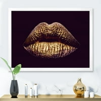 DesignArt 'Sexy Golden Metalized Woman Lips II' Moderni uokvireni umjetnički tisak