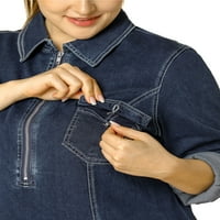 Jedinstveni prijedlozi Ženska oprana traper jakna velike veličine s patentnim zatvaračem s džepovima