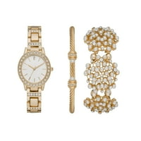Poklon set za ženski zlatni i biserni sat i narukvice