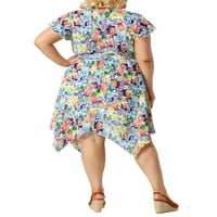 Jedinstvene ponude juniorke 'Plus veličine šifon asimetrični rub pojas Midi cvjetne haljine