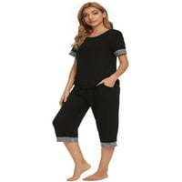 Jedinstvene ponude ženske pidžame set okrugli vrat s Capri hlačama PJS salon setova za spavanje