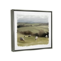 Stupell stado ovaca na ispaši seoska polja životinje i insekti Slikarstvo Sivi plovak uokvireni umjetnički tisak zidna umjetnost