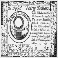Kontinentalna novčanica, 1775. Kongresna novčanica od trideset dolara, 1775. Plakat, tiskan
