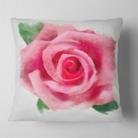 Designart Big ružičasta ruža cvijet s lišćem - Cvjetni jastuk za bacanje - 16x16