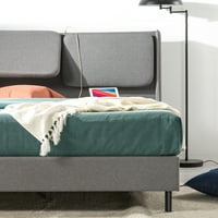 Zinus 41 Avery platformski krevet s naslonjenim uzglavljem i USB priključcima, siva, kraljica