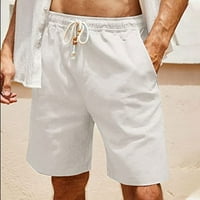 Muške ravne hlače za plažu srednje dužine od lana klasičnog kroja s vezicama, kratke hlače za hodanje koje se brzo suše, Ležerne