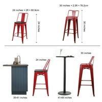 Dizajnerska grupa Counter Visina srednjeg leđa metalne stolice s drvenim sjedalom, crvena, set od 2