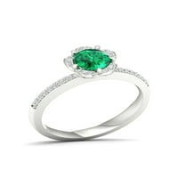 Imperijalni dragulj Sterling Silver okrugli rez stvorio je smaragd i stvorio bijeli safirski halo ženski mladenkini prsten