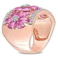 3- Carat T.G.W. Ružičasta bijela safir 14kt cvjetni prsten od ružičastog zlata