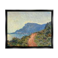 Stupell Industries Cliff Road Ocean Mountain Pejzaž Monet Classic Slikati Jet Black Fluating Canvas Wall Art, 16x20