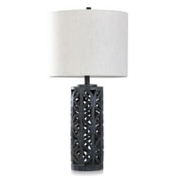 Stolna svjetiljka s crnim keramičkim oblogama i prugastim sjenilom od zobenih pahuljica od tkanine