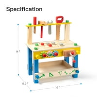 Aukfa Wooden Tool Workbench igračka, za dječake djevojčice, građevinski alati setovi pretvaraju se u igru, građevinsku radnu vrpcu