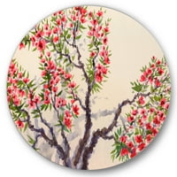 DesignArt 'cvjetanje stabla s crvenim cvjetovima I' tradicionalna metalna zidna umjetnost kruga - disk od 23 godine