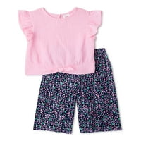 Wonder Nation Baby & Toddler Girls Top i široke hlače za noge, dvodijelne odjeće, veličine 12m-5T