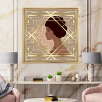 Dizajnerski uzorak Retro djevojka u zlatnoj Art Deco geometriji u meniju, moderni zidni otisak na uokvirenom platnu.