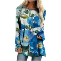 Ženske majice s dugim rukavima s popustom, klasični cvjetni i grafički tiskani pulover širokog kroja, ležerna bluza za tajice, široka
