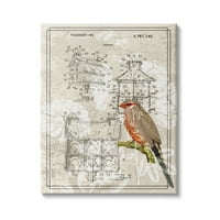 Stupell Industries Vintage Bird House Lik Patent Garden Finch Ilustracija, 40, dizajn Daphne Polselli