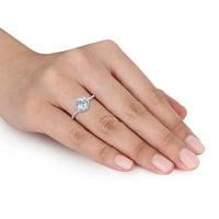 Donje zaručnički prsten Miabella sa nebo plavom topaz T. G. W. u 1 karat i dragulj T. W. u 14 karatnog bijelog zlata s cvjetnim halo
