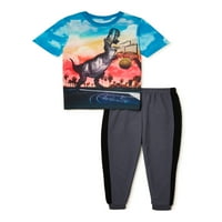 Wonder Nation Boys Grafički majica i trkači za spavanje kratkih rukava, dvodijelni set za spavanje, veličine 4- & Husky