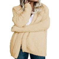 Seksi plesni ženski kardigan s kapuljačom veličine plus Zimski debeli džemper s otvorenim prednjim kaputom kokice jednobojna jakna