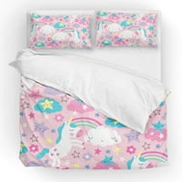 Komplet posteljine poplun 3-dijelni kostim jednorog s ružičastim uzorkom navlaka za poplun jastučnica u prirodnoj veličini