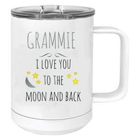 Putna šalica za kavu Grammie-Volim te do Mjeseca i natrag od nehrđajućeg čelika, vakuumski izolirana, bijela, s kliznim poklopcem.