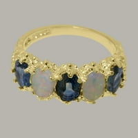 Ženski prsten od 9 karatnog žutog zlata britanske proizvodnje s prirodnim safirom i opalom-opcije veličine - veličina 6