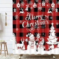 Sretan Božić zavjesa za tuširanje snjegović Jelen crveno-bijeli Buffalo Karirani pokrivač Snježna zimska blagdanska obloga zavjese