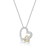 Jay Heart Dizajnira sterling srebro s 10k žutim zlatom simuliranim bijelim dijamantima, privjesak za srce, 18 lanac