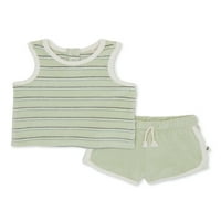 komplet dječje odjeće od frotirne tkanine, majica bez rukava i kratke hlače s dupinima, 2 komada, veličine 0m-24m