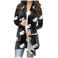 Ženski kaputi za žene, ženske jakne, modni casual kardigan srednje duljine s printom za Noć vještica, ženski topovi, crni