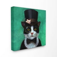 Kolekcija kućnog dekora dobri Gospodine, mačka u cilindru s mišem i monoklom tirkizna slika na razvučenom platnu u meniju, 30