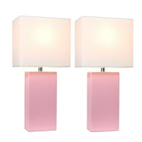 Elegantan dizajn modernih kožnih stolnih svjetiljki s bijelim platnenim sjenilima, ružičastim