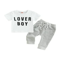 Odjeća za dječake, Majice kratkih rukava s printom slova + jednobojne rastezljive hlače s džepovima, kompleti u bijeloj boji od 0