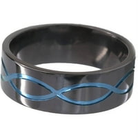 Ravni crni cirkonijev prsten s beskonačnim simbolom anodiziranim u plavoj boji