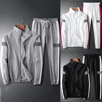 Muški set jesenska modna reflektirajuća Trenirka s patentnim zatvaračem jakna dugih rukava hlače bijela 3 inča